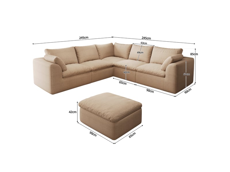  Canapé panoramique 6 places 245x245 cm en tissu lin kaki  - Conforama C