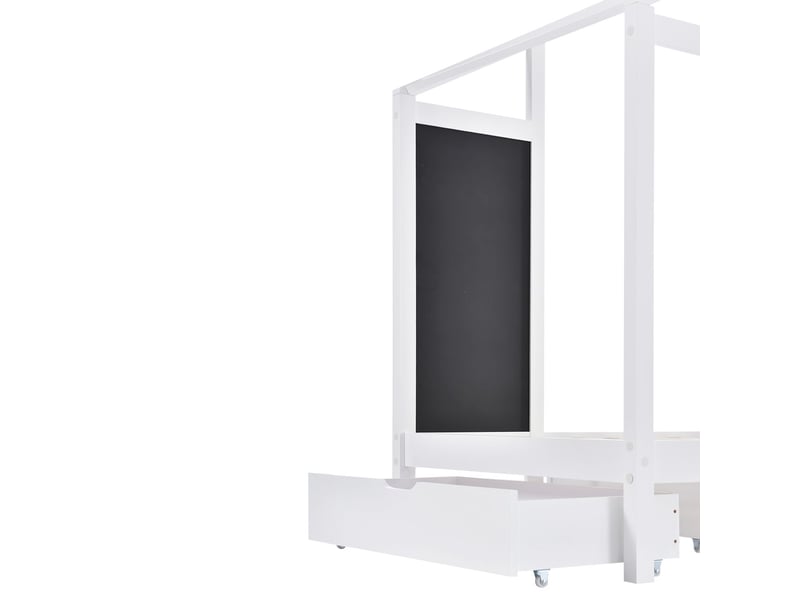  Lit combiné enfant 90 x 200 - avec tableau noir et 2 tiroirs - lit une place - bois massif - avec barrière - design toit  - Conforama C