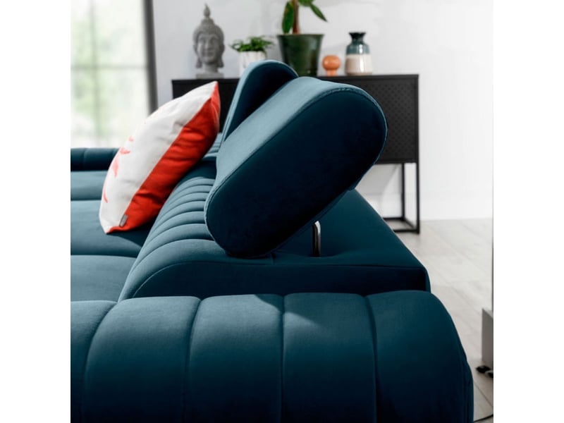  Canapé d'angle gauche bleu foncé convertible 3 places jayson avec rangement intégré  - Conforama C