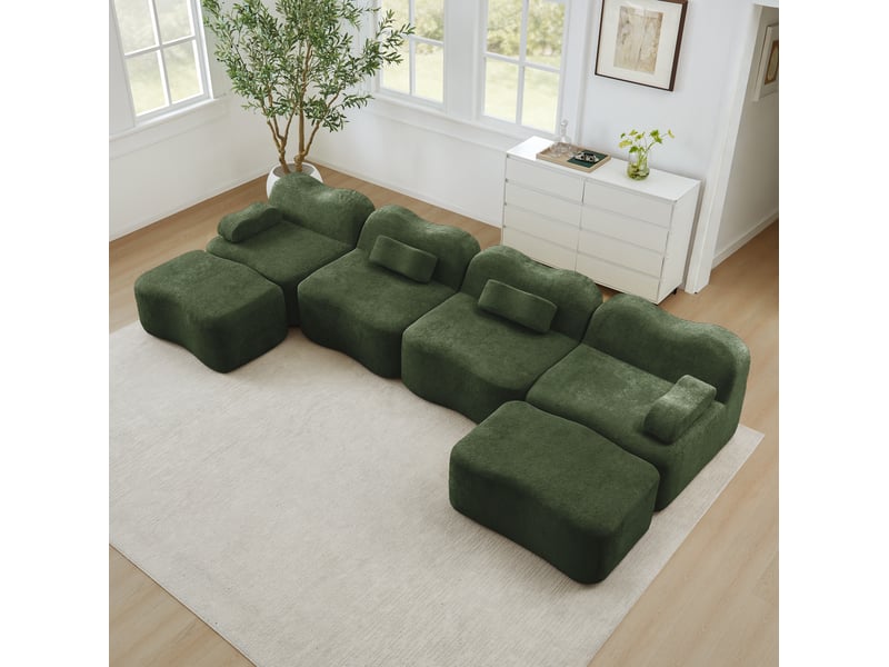  Canapé modulaire 4 places en u avec 2 poufs en velours vert  - Conforama B