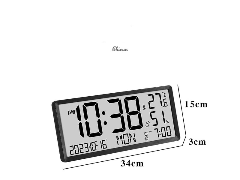  Horloge murale numérique  heure-date-température int.-humidité noir  - Conforama B