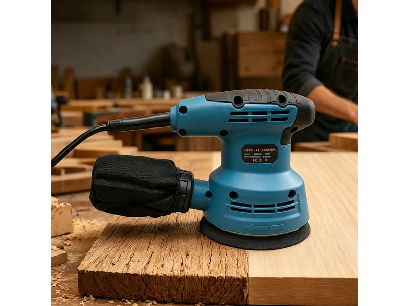 Ponceuse orbitale électrique 600w, 16000 rpm, moteur cuivre, poignée ergonomique, sac à poussière, polissage bois et métal, bleu  - Conforama R