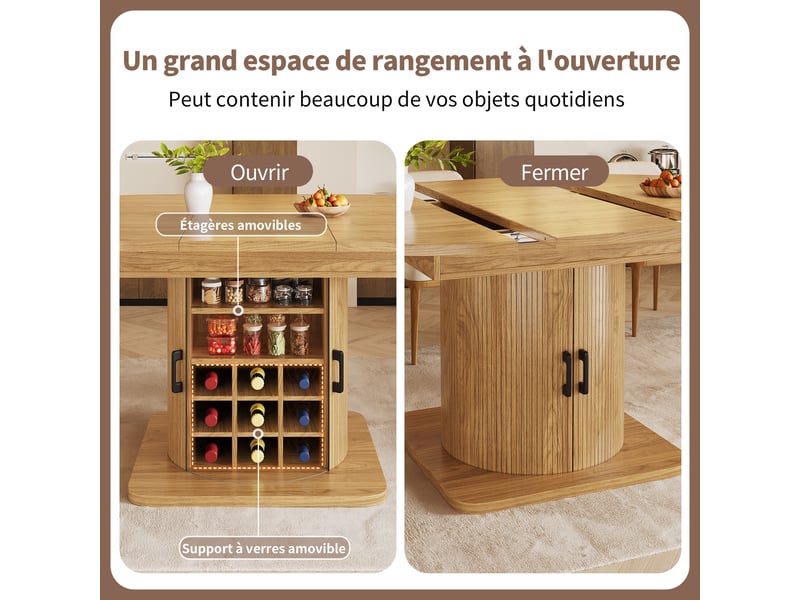  Table extensible avec rangement intégré pour salle à manger en mdf 118×118×76 cm marron naturel  - Conforama C