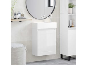 Meuble de rangement salle de bain avec robinet blanc brillant shl3075