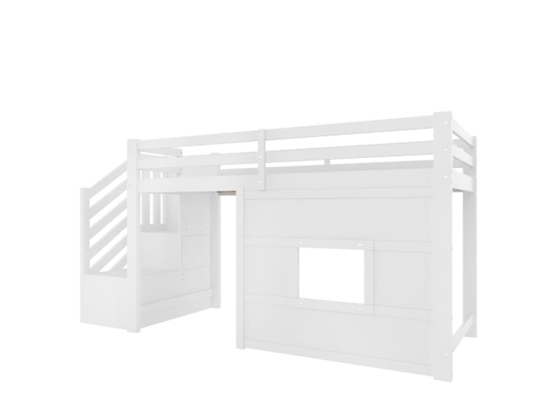  Lit mezzanine adulte 90x200 cm | blanc, avec fenêtre et rangements  - Conforama A