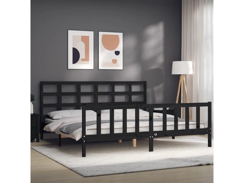  Lit double- lit adulte -  cadre de lit sans matelas noir 200x200 cm bois massif de pin  - Conforama C