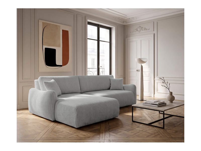  Apoline - canapé d'angle réversible convertible 4 places avec coffre en velours côtelé épais  - Conforama B