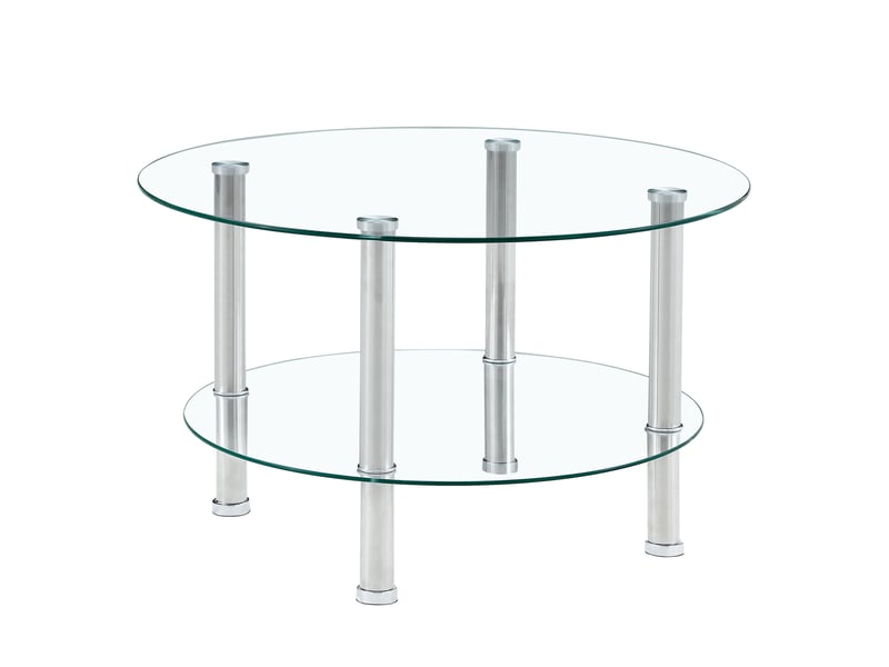  Table basse ronde 70x70x42 cm, design à 2 niveaux en verre trempé, style moderne, salon, métal argenté, transparent  - Conforama A