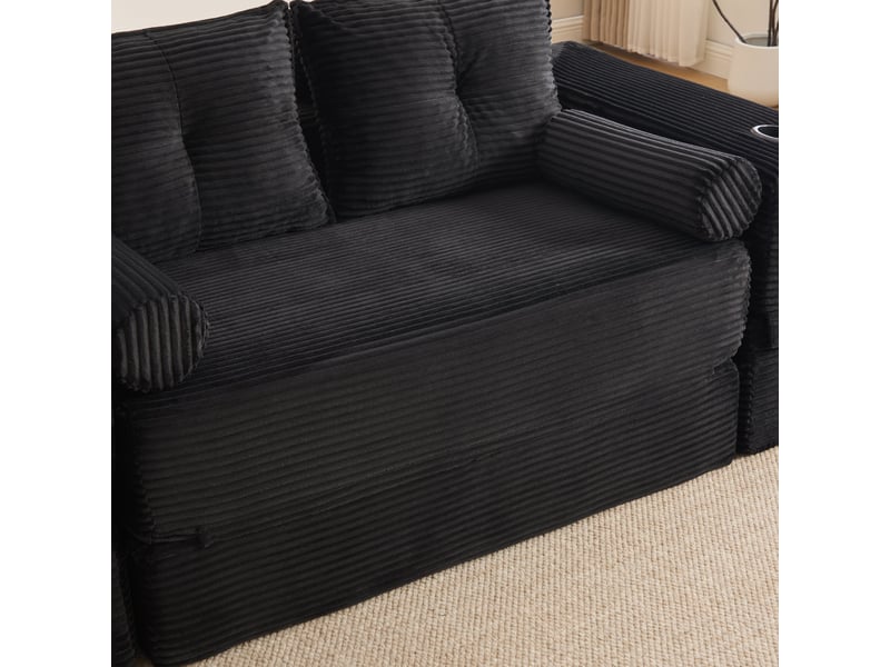 Canapé convertible 2 places en velours côtelé noir avec tiroirs intégrés et accoudoirs amovibles - Conforama W