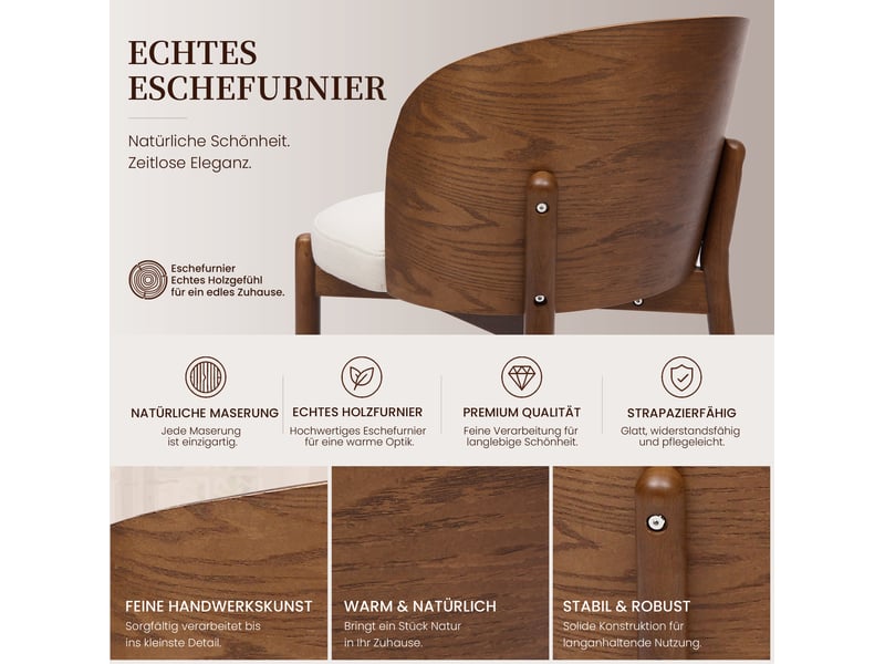 Lot de 4 chaises de salle à manger en tissu, bois foncé, style moderne, dossier enveloppant - Conforama E