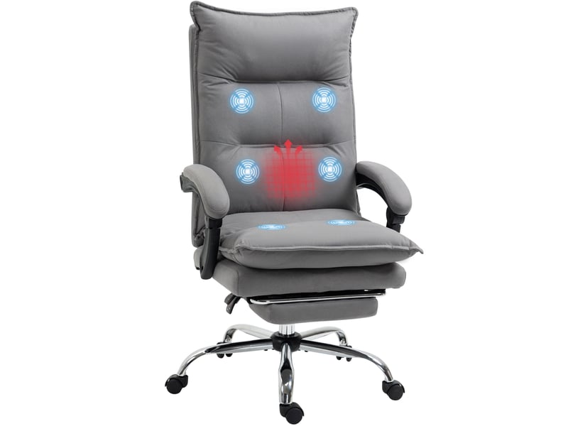  Fauteuil de bureau avec fonction massage, fonction chauffante, télécommande, repose-pieds extensible, inclinable, gris  - Conforama A