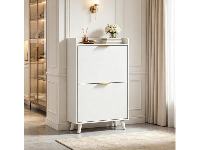 Meuble à chaussures blanc 70x30x120 cm, 2 portes abattantes, jusqu’à 12 paires  - Conforama B