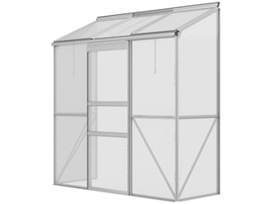 Serre adossée, porte coulissante, fenêtre de toit, polycarbonate + aluminium, couleur : argent, 192 x 68 x 196 cm