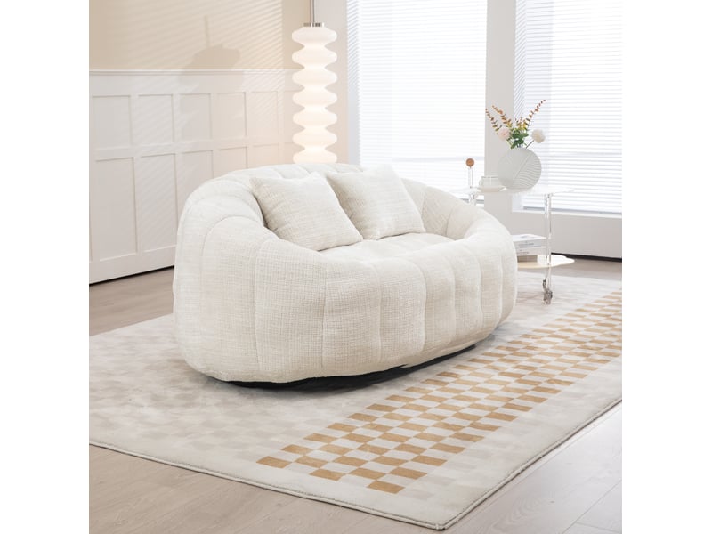 Canapé pouf modenvie 2 places en chenille beige 150 x 95 x 63 cm - Conforama D