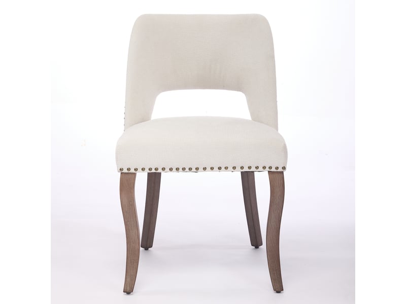  Lot de 2 chaises de salle à manger en tissu beige avec pieds en bois massif, style campagne chic  - Conforama A