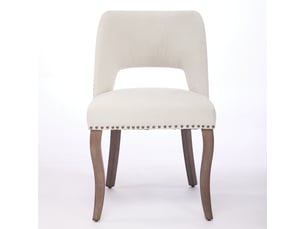 Lot de 2 chaises de salle à manger en tissu beige avec pieds en bois massif, style campagne chic