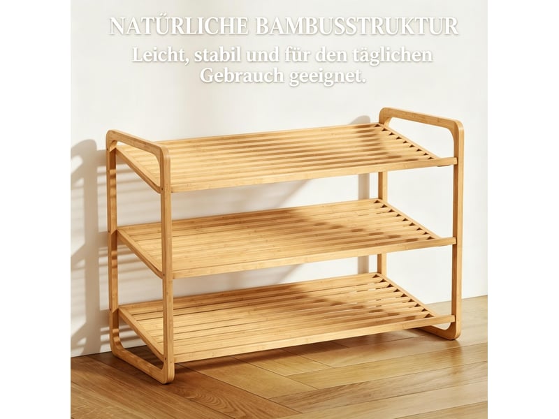  Meuble à chaussures en bambou 3 niveaux jusqu'à 12 paires, rangement ouvert compact et soigné pour l'entrée  - Conforama C
