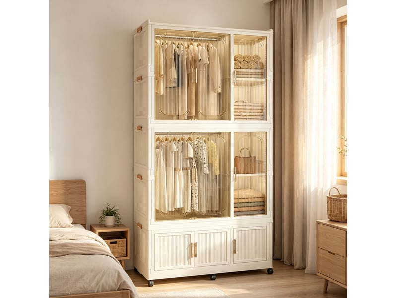  Armoire modulable pliable 92x45x196 cm avec 9 portes coloris beige  - Conforama B