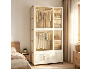 Armoire modulable pliable 92x45x196 cm avec 9 portes coloris beige
