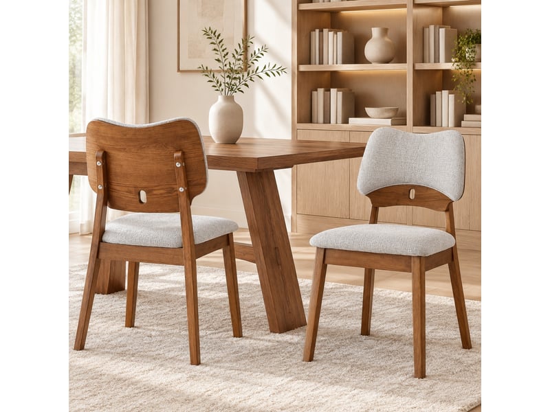 Lot de 2 chaises de salle à manger,51x43x87,5 cm,bois d'hévéa,gris  - Conforama B