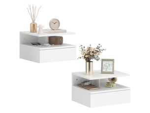 Ensemble de 2 tables de chevet suspendues avec tiroir et étagère ouverte, 35 x 32 x 22,5 cm, blanches
