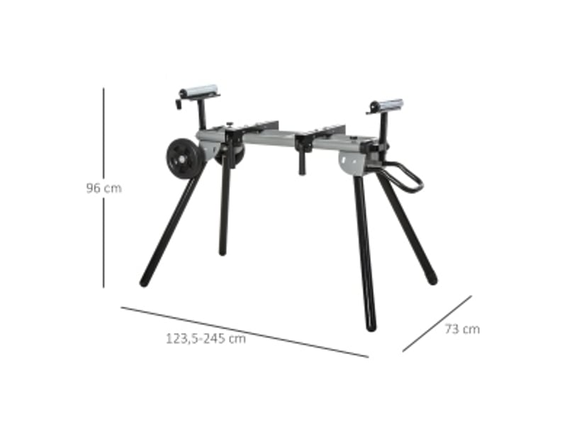 Support pour scie à onglet 123,5 à 245 cm, noir et argenté, en acier, réglable et pliable à roulettes - Conforama C