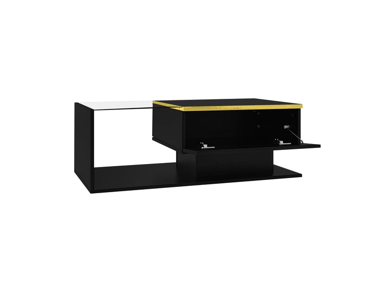  Table basse noire brillante 90 cm, plateau en verre, effet led, design moderne  - Conforama D