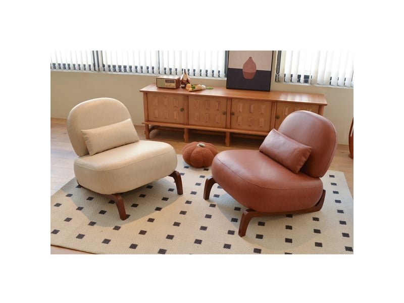  Fauteuil de lecture sans accoudoirs en simili-cuir, pieds en bois massif  - Conforama E