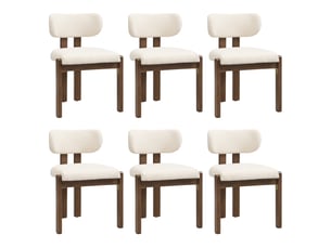 Lot de 6 chaises de salle à manger 54x54x79cm, assise confortable et respirante, style moderne, bois massif et tissu bouclé, noyer