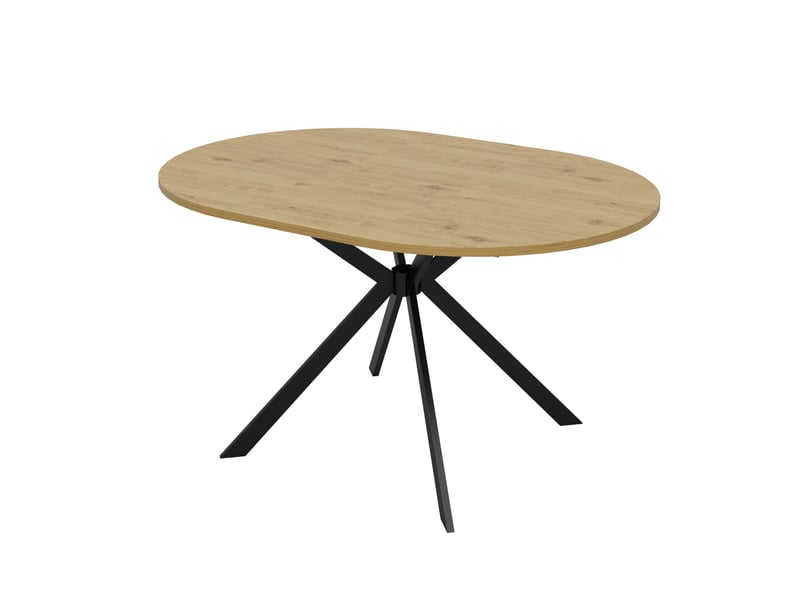  Table de salle à manger extensible pour 4 à 6 personnes avec rallonge, plateau rond ou ovale en mdf, bois clair  - Conforama A