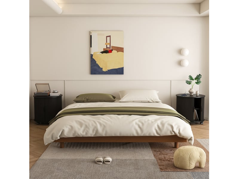  Table basse ronde avec porte coulissante, 2 niches, prise et 2 ports usb sur roulettes, en mdf noir, pour chambre  - Conforama D