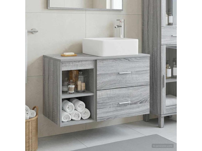  Ensemble de mobilier de salle de bain 2 pcs sonoma gris shl428  - Conforama B