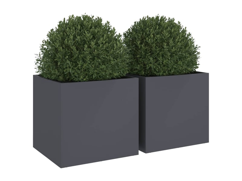  Jardinière - bac à fleurss 2 pcs anthracite 49x47x46 cm acier  - Conforama D