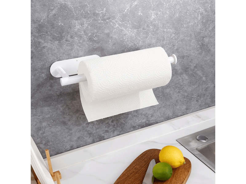  Porte essuie tout auto-adhésif, supports pour papier essuie-tout mural, porte sopalin porte rouleau papier cuisine acier inoxydable (blanc)  - Conforama E
