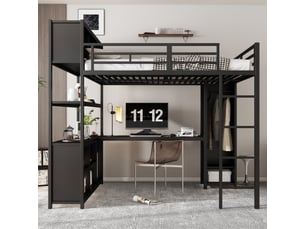Lit mezzanine 140x200 cm <strong>MERAX</strong>  <strong>lit enfant noir</strong> coloris noir