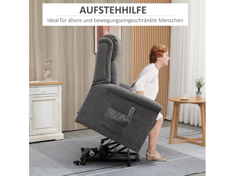  Fauteuil relax électrique releveur avec dossier inclinable, repose-pieds et poches latérales en polyester gris  - Conforama E