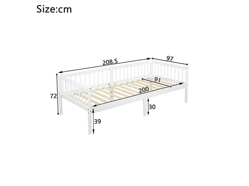  Lit chambre couchage rangement 90x200 bois pin blanc avec barrieres trois cotes homvra  - Conforama E