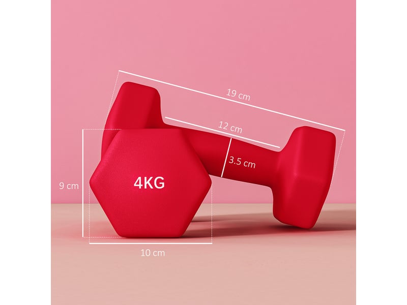  Ensemble de 2 haltères hexagonales, 2 x 4 kg, en métal et plastique avec poignée antidérapante, 19 x 9 x 9 cm, rouge  - Conforama E