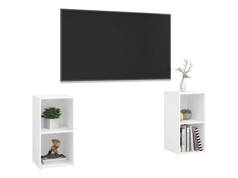  Lot de 2 meuble tv bas salon blanc 72x35x36,5 cm bois d'ingénierie shl17385  - Conforama C