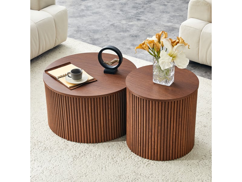 Set de 2 tables gigognes design colonne romaine - rangement intégré - structure mdf noyer - pour salon, chambre, bureau - noyer BUYDEEMEUS - Conforama D