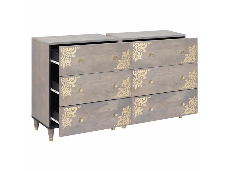  Lot de 2 buffet, meuble de rangement salon 60 x 33 x 75 cm bois de mangue massif gris  - Conforama A
