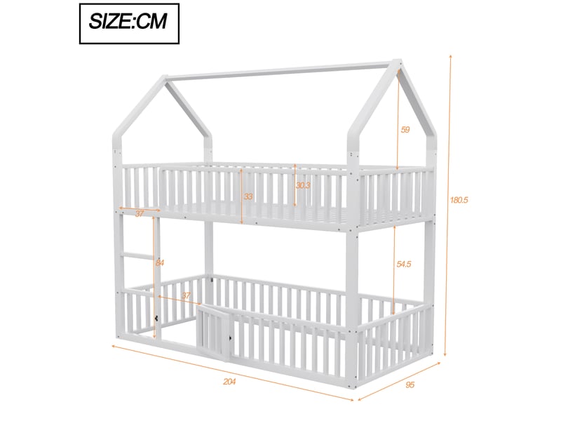  Lit superposé 90x200 cm en métal avec forme de maison coloris blanc  - Conforama C