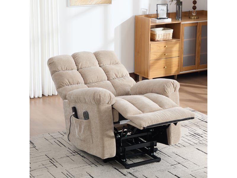  Fauteuil releveur électrique kaki clair avec massage, chauffage et repose-pieds réglable  - Conforama E