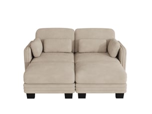 Canapé modulable 2 places 176x 143x 88 cm avec 2 poufs, coussins mobiles, design ergonomique, chenille café clair