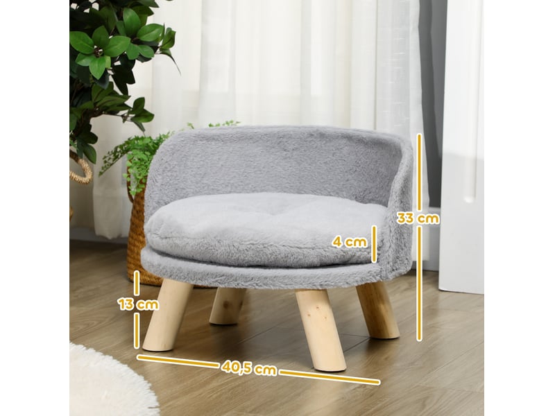 Canapé pour votre petit compagnon gris 40,5 x 40,5 x 33 cm avec coussin lavable et pieds en bois, pour le repos en intérieur - Conforama C