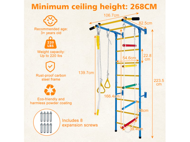  Jeu d'escalade intérieur pour enfants 106,7 x 82,5 x 223,5 cm bleu en acier carbone, 5 activités sportives  - Conforama C
