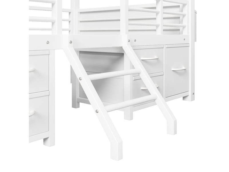  Lit mezzanine enfant 90x200 cm – blanc – toit maison, led et multiples rangements en tissu – sans matelas  - Conforama E