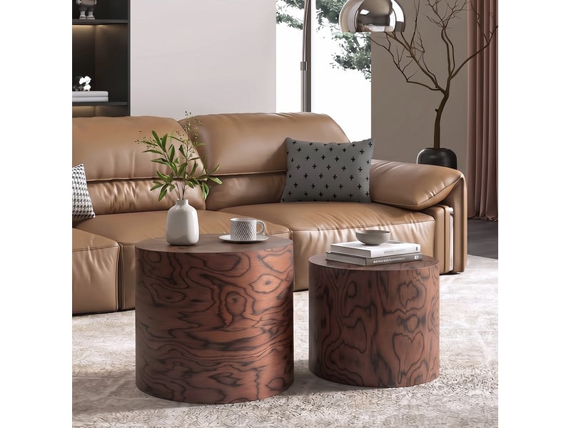  Tables basses gigognes rondes ø48 x h38 cm et ø38 x h32 cm en mdf avec placage décor bois brun foncé chicfurn  - Conforama C