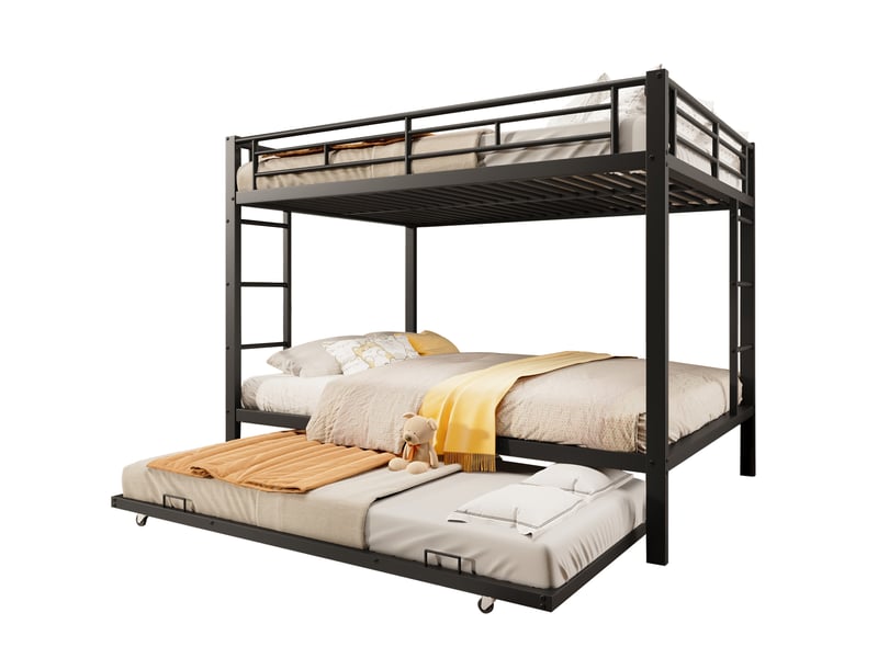 Lit superposé enfant 140x200 cm en métal noir avec lit gigogne 90x190 cm - Conforama A