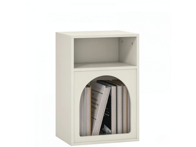  Table de chevet moderne design courbé avec étagères ouvertes, meuble d’appoint chambre  - Conforama A
